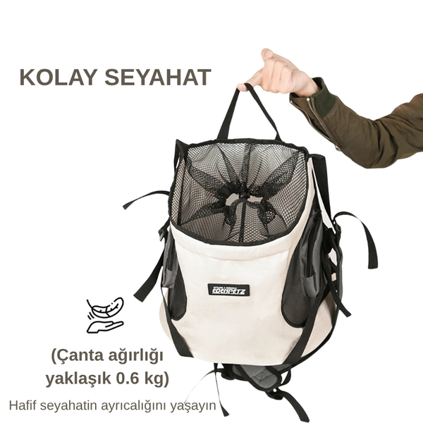 7 kilograma kadar taşıma kapasitesine sahip, nefes alabilir kumaştan üretilmiş evcil hayvan taşıma çantası.
