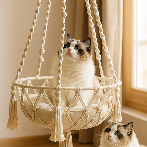 Askılı El Yapımı Kedi Hamağı – Tavan Tipi Salıncak Yatak Konforlu & Dekoratif Kedi Salıncağı