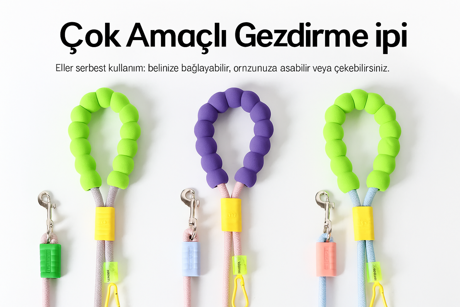 Aynı modelin farklı açılardan göründüğü, çok renkli pamuk köpek tasması koleksiyonu