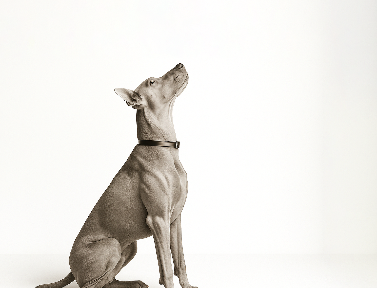 Gri arka planda tasmalı köpek, Dexpetco’nun modern ve kaliteli evcil hayvan ürünlerini temsil eden ana sayfa görseli.