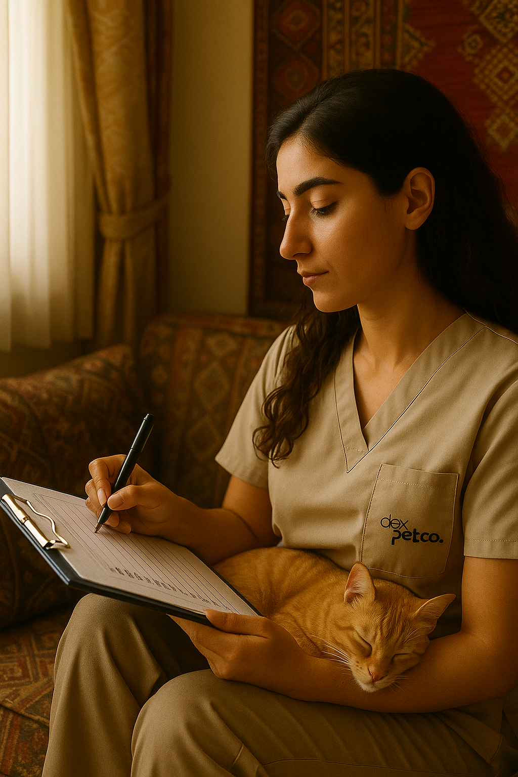 Dexpetco’nun evde profesyonel kedi bakım hizmeti, uzman personel kontrol sırasında.

