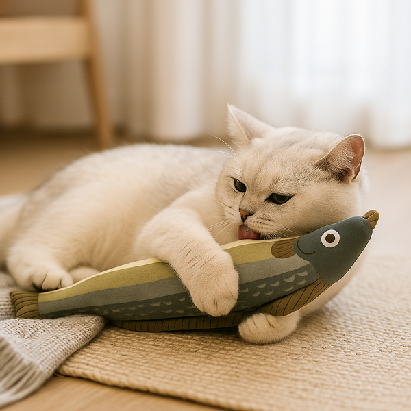 Uzun Catnip Dolgulu Balık Kedi Oyuncağı – Peluş, Diş Temizleyici, Sesli Çiğneme Oyuncağı